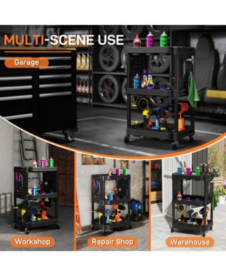 3-Tier Rolling Tool Cart with Wheels, Plastic Utility Cart,