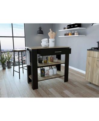 Wooden Kitchen Island Table with Drawer and 2 Storage Shelves for Meal Prep