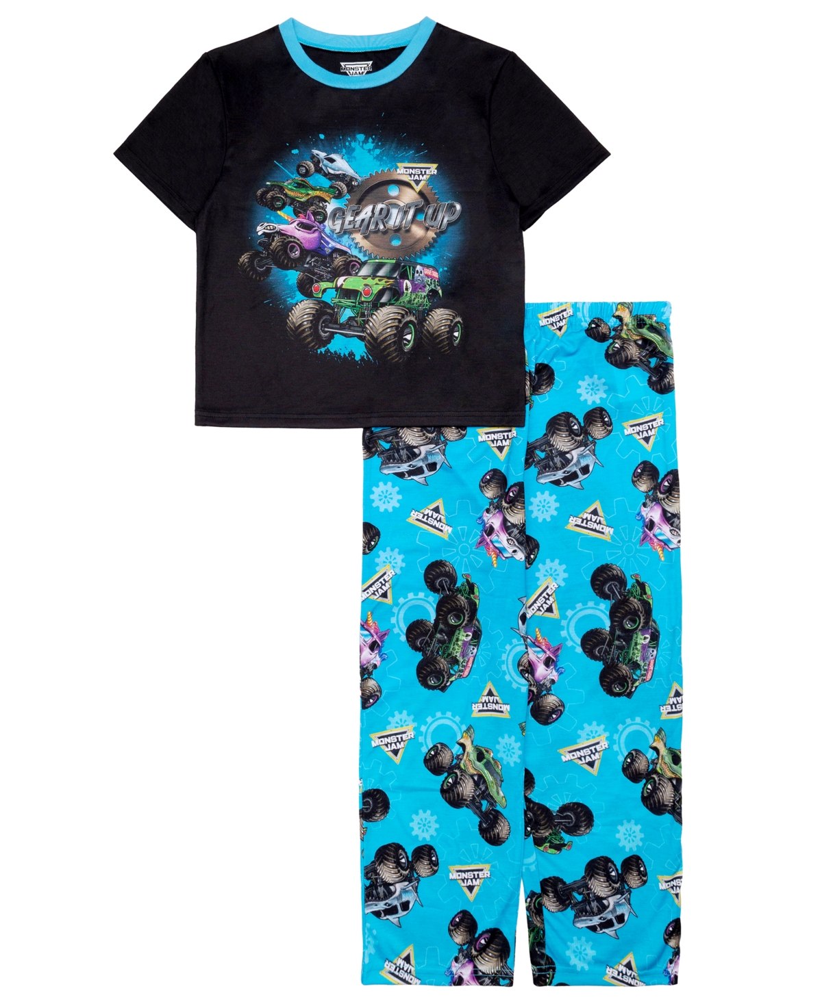 Ame Little and Big Boys 2-Piece Monster Jam Short Sleeve Top Open Leg Pants Pajama Set