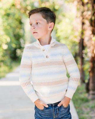 Boys Organic Mock Neck Stripe Sweater