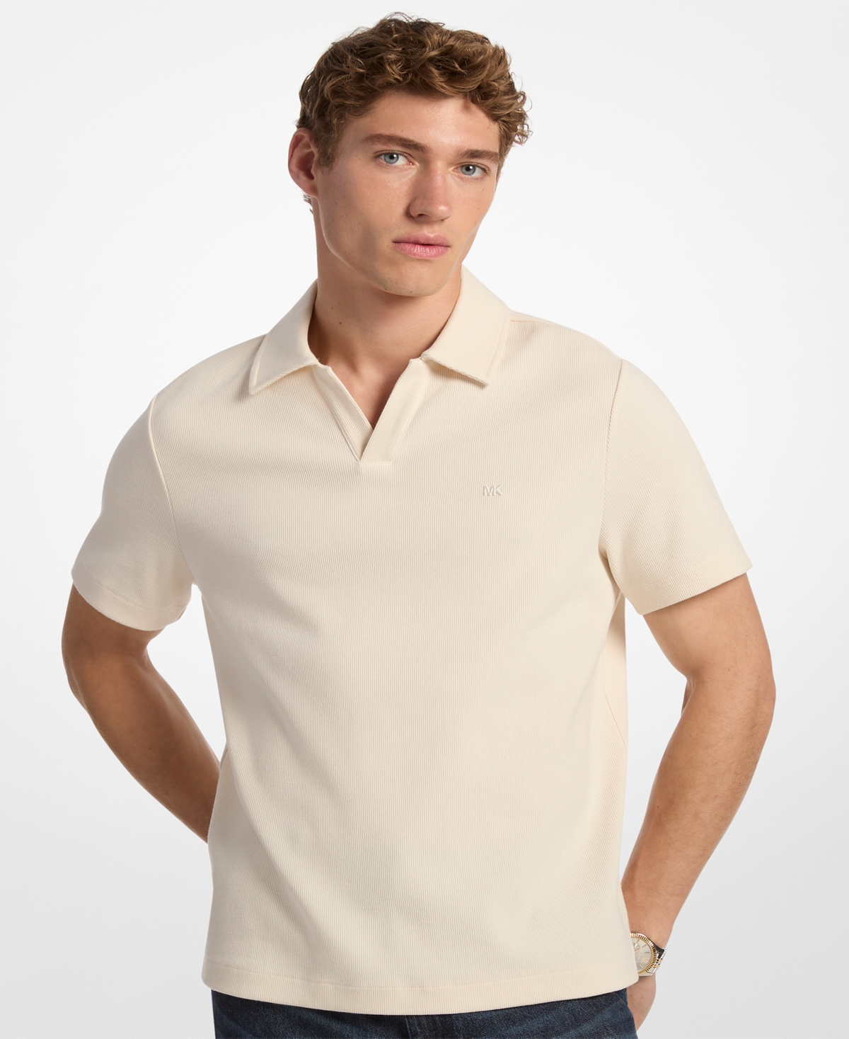 Michael Kors Men's Dense Rib Johnny Collar T-shirt In Neutral