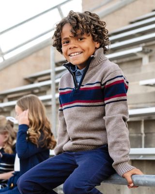 Little and Big Boys' Organic Long Sleeve Half Zip Sweater with Engineered Stripe