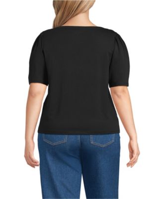 Plus Size Elbow Sleeve Supima Cotton Boatneck T-Shirt