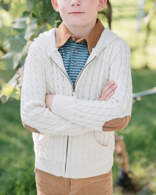 Boys Organic Long Sleeve Full Zip Hooded Sweater with Elbow Patches