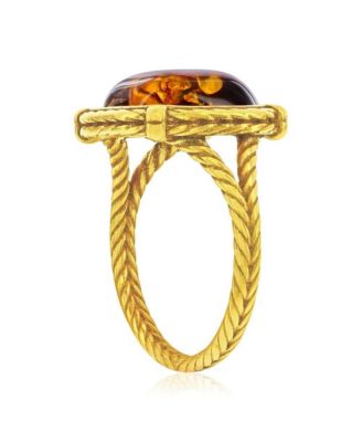 Sterling Silver, Square Amber Ring - Gold Plated