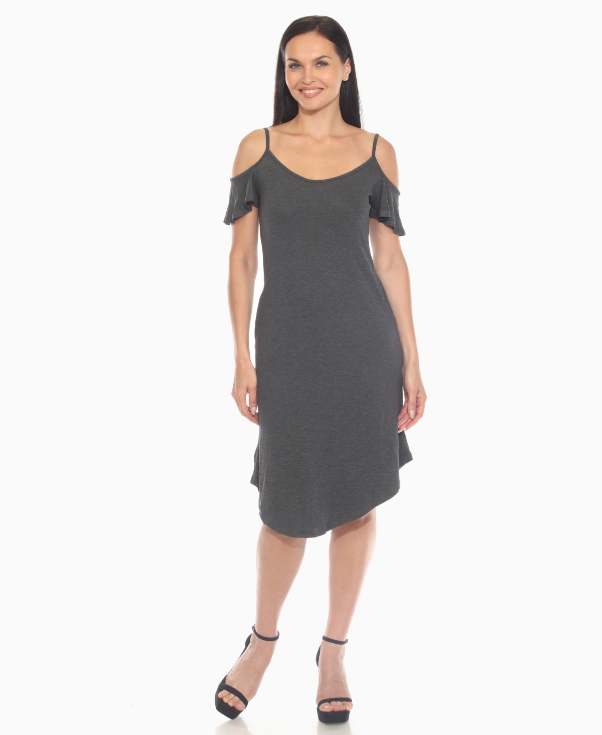 White Mark Women's Casual Scoop Neck Flutter Sleeve Knee Length Dress In Gray