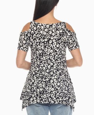 Women's Cold Shoulder Leopard Print Short Sleeve Top