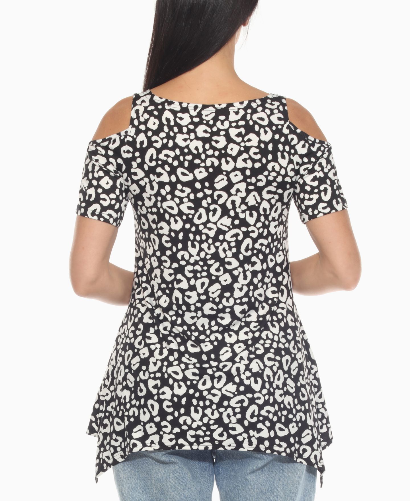 Женский топ White Mark Cold Shoulder Leopard Print Short Sleeve, цвет: Чёрный — фото 4