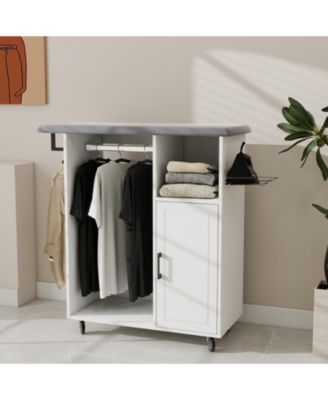 Rolling Ironing Cabinet with Foldable Ironing Board and Storage Shelves