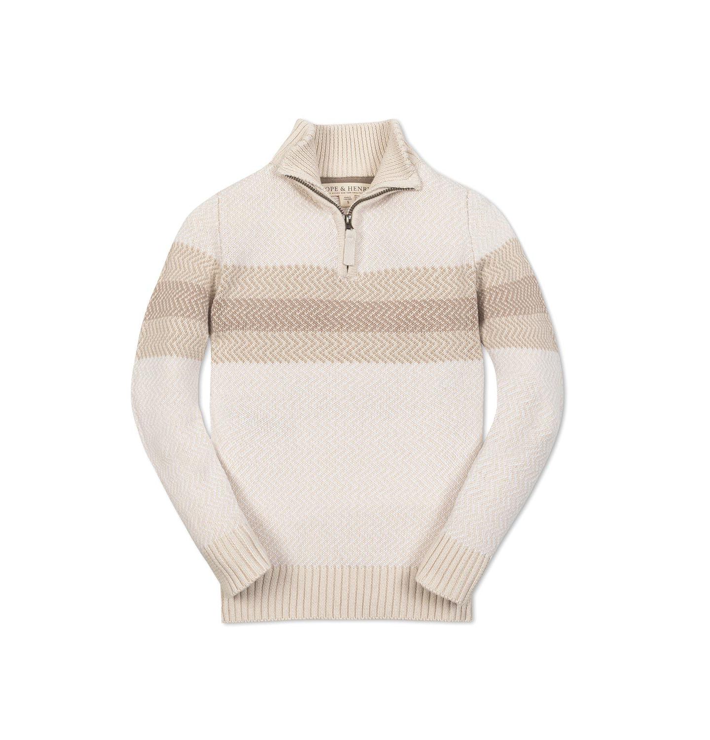 Свитер Hope & Henry XXSmall to Xlarge Organic Long Sleeve Half Zip with Engineered Stripe для мальчиков, цвет: Натуральный полосатый — фото 1