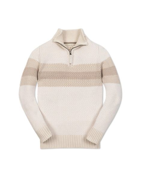 Свитер Hope & Henry XXSmall to Xlarge Organic Long Sleeve Half Zip with Engineered Stripe для мальчиков, цвет: Натуральный полосатый