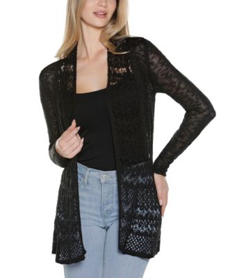 Women's Open-Front Pointelle-Trim Cardigan Sweater