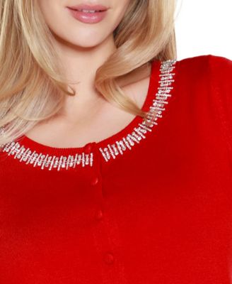 Women's Embellished Neckline Cardigan Sweater