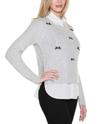 Women's Bow-Trim Two-Fer Sweater