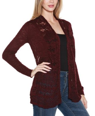 Women's Open-Front Pointelle-Trim Cardigan Sweater