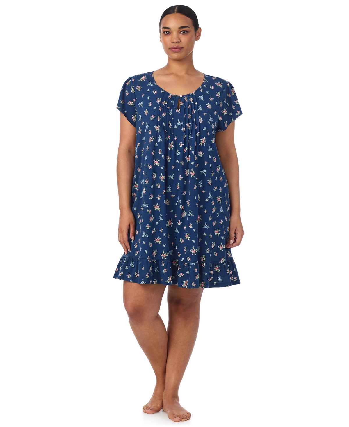 Ralph Lauren Plus Size Flutter Sleeve Short Nightgown In Blue
