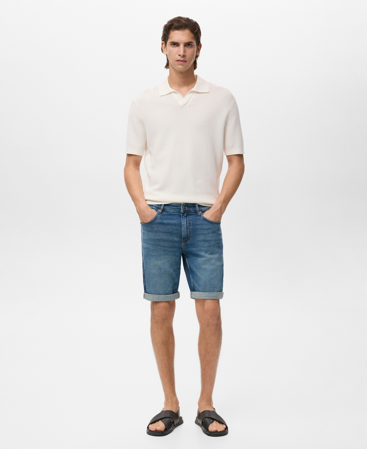 Mango Slim Fit Denim Bermuda Shorts In Blue