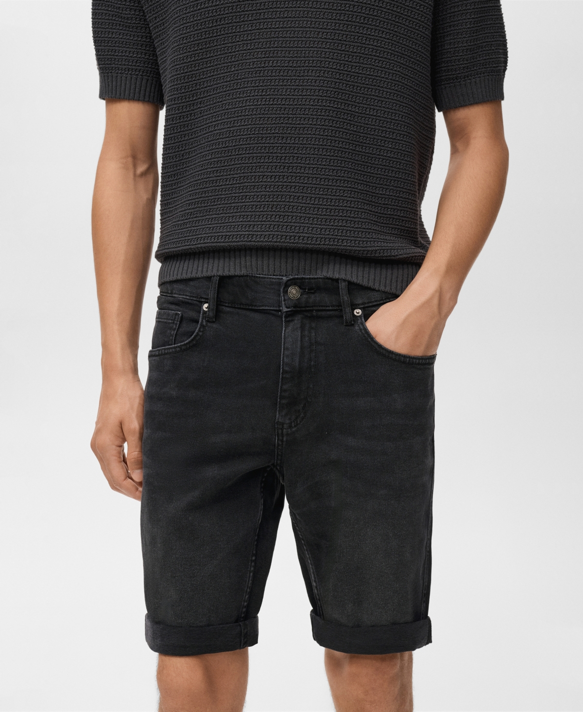Mango Slim Fit Denim Bermuda Shorts In Black