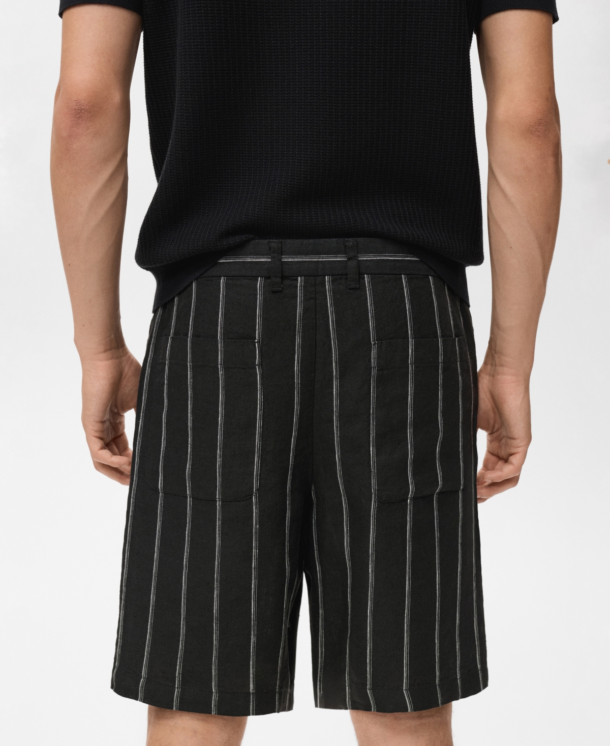 Mango Stripe Linen Bermuda Shorts In Gray