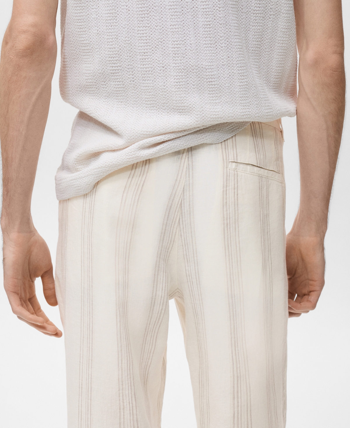 Mango Elastic Waist Linen Pants In White