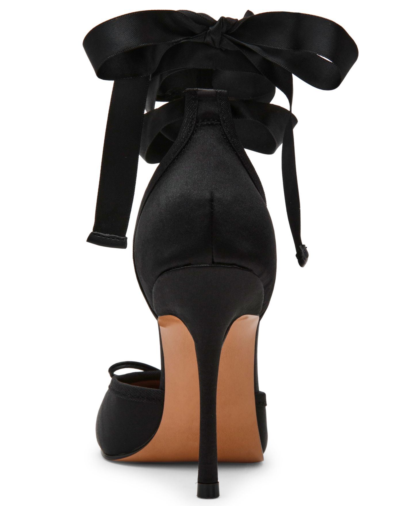 Женские туфли Steve Madden Larina Lace-Up High-Heel Ballet Pumps, цвет: Чёрный атласный — фото 4