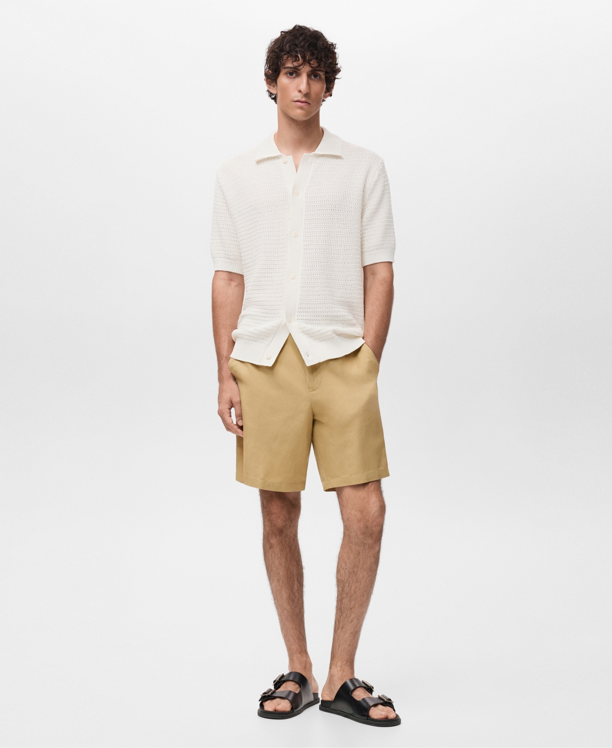 Mango Short Sleeve Knit Button-up Shirt In White