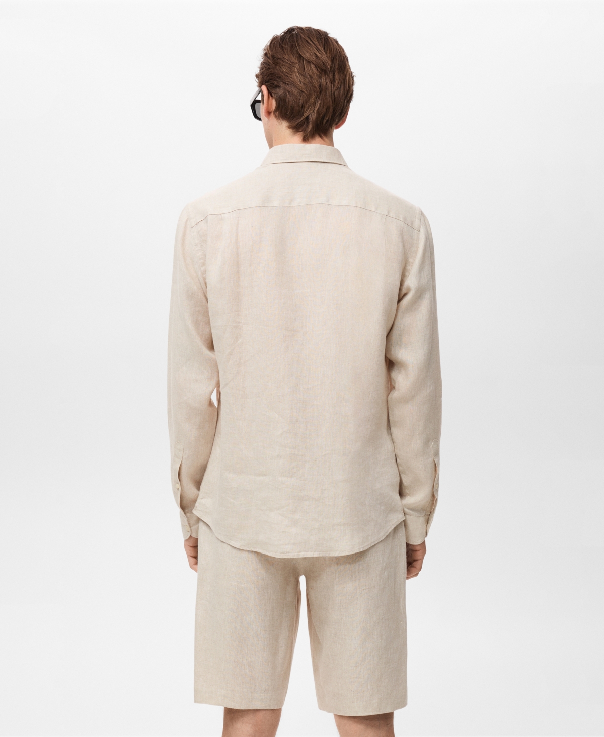 Mango Classic Fit Linen Button-up Shirt In Nude