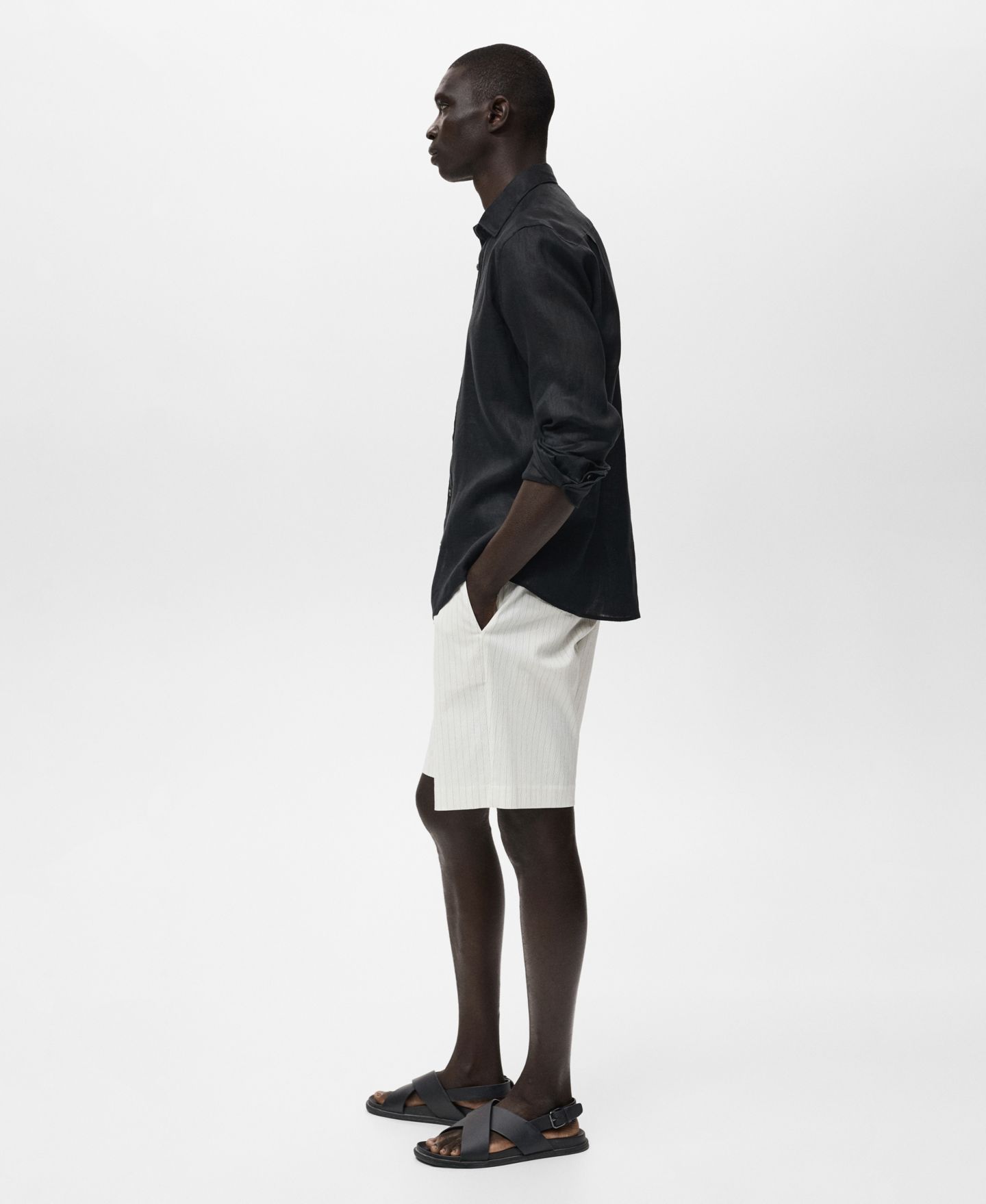 Мужская рубашка Mango Linen Long Sleeve, цвет: Чёрный — фото 5