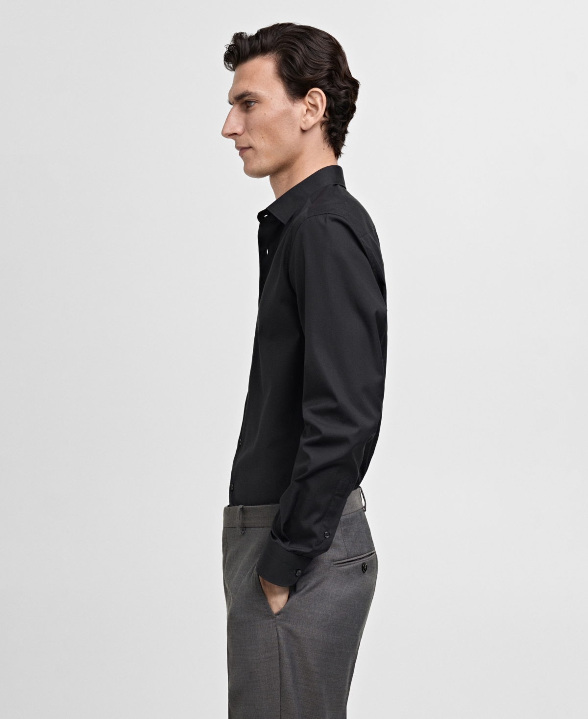Mango Slim Fit Cotton Poplin Button-up Shirt In Black