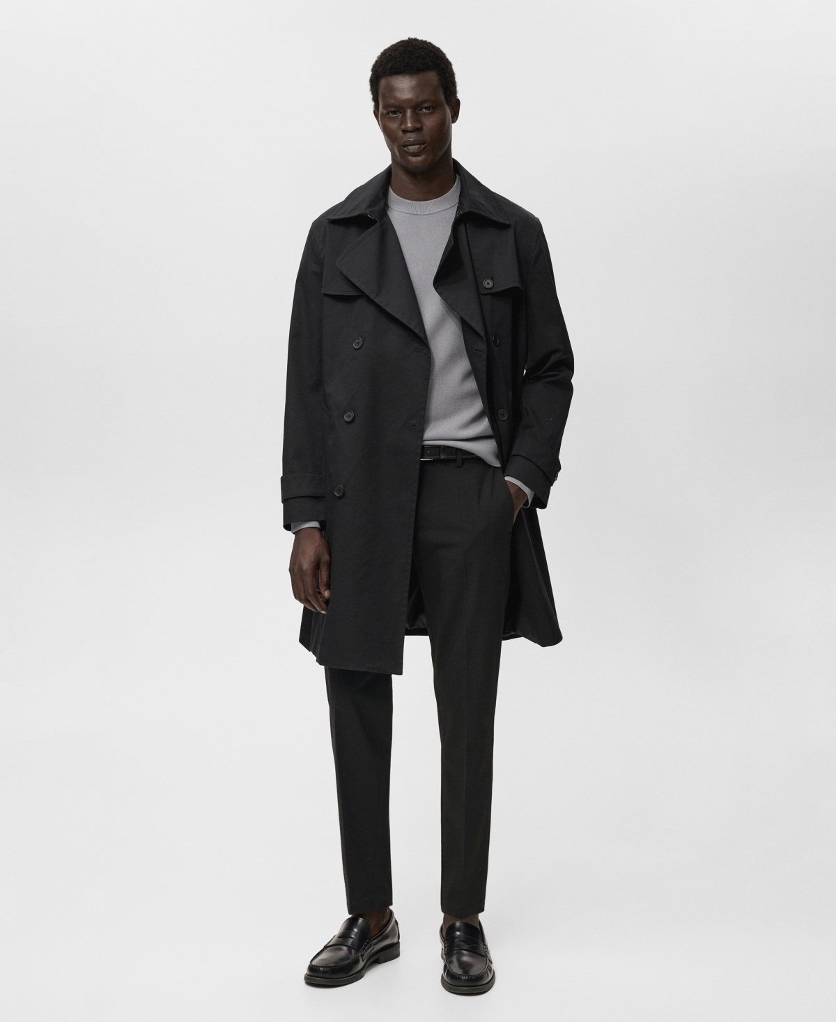 Mango Water Repellent Trench Coat In Black