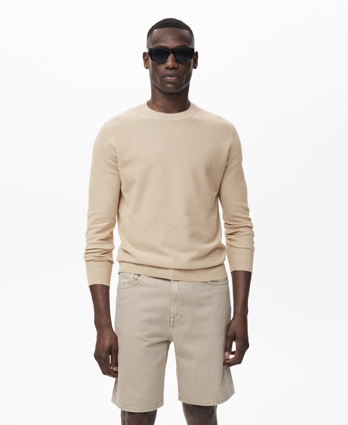 Mango Men's Microstructure Cotton Knitted Sweater In Yellow