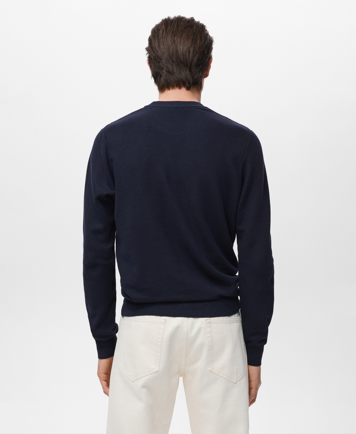 Mango Men's Microstructure Cotton Knitted Sweater In Blue