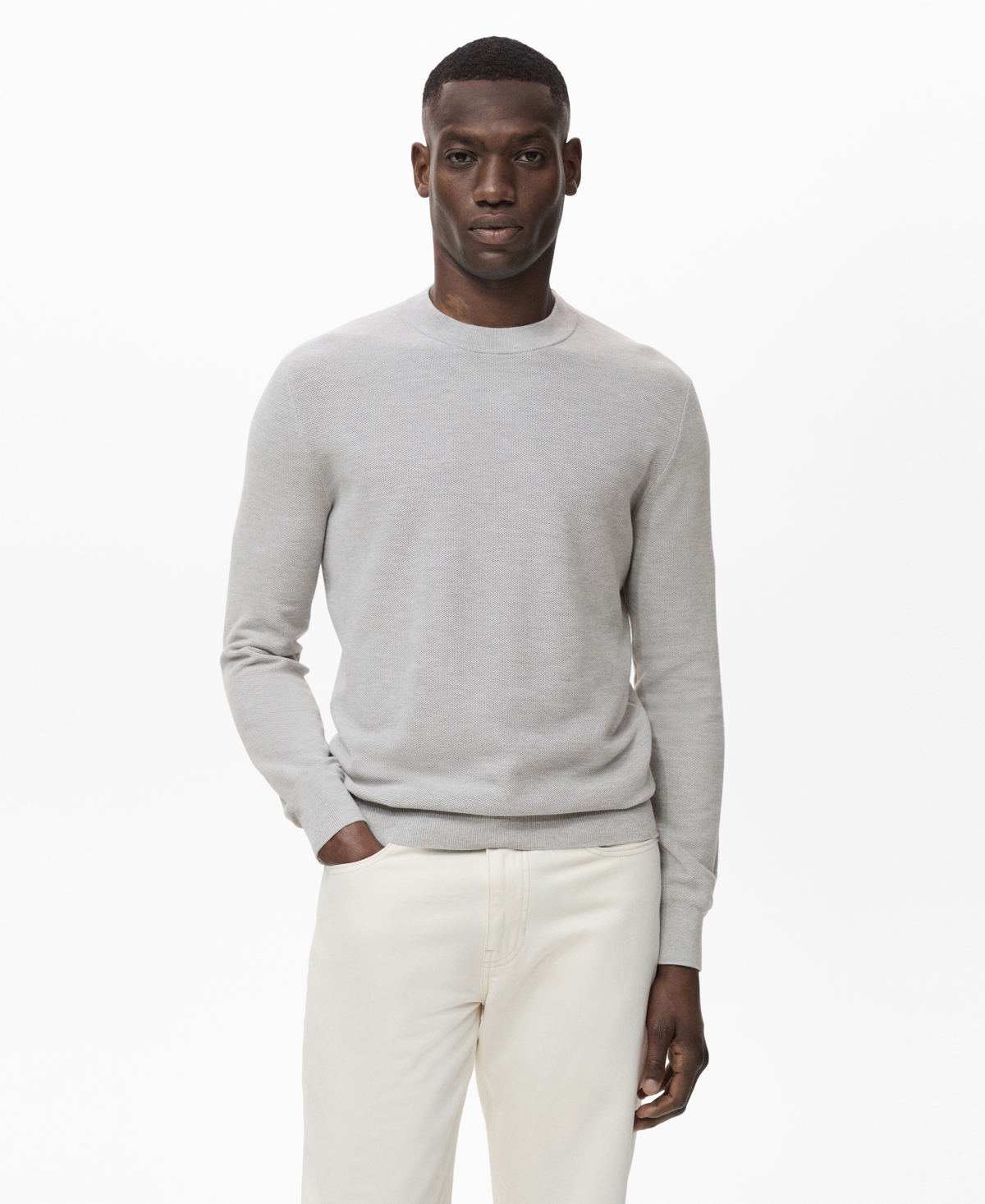 Mango Men's Microstructure Cotton Knitted Sweater In Gray