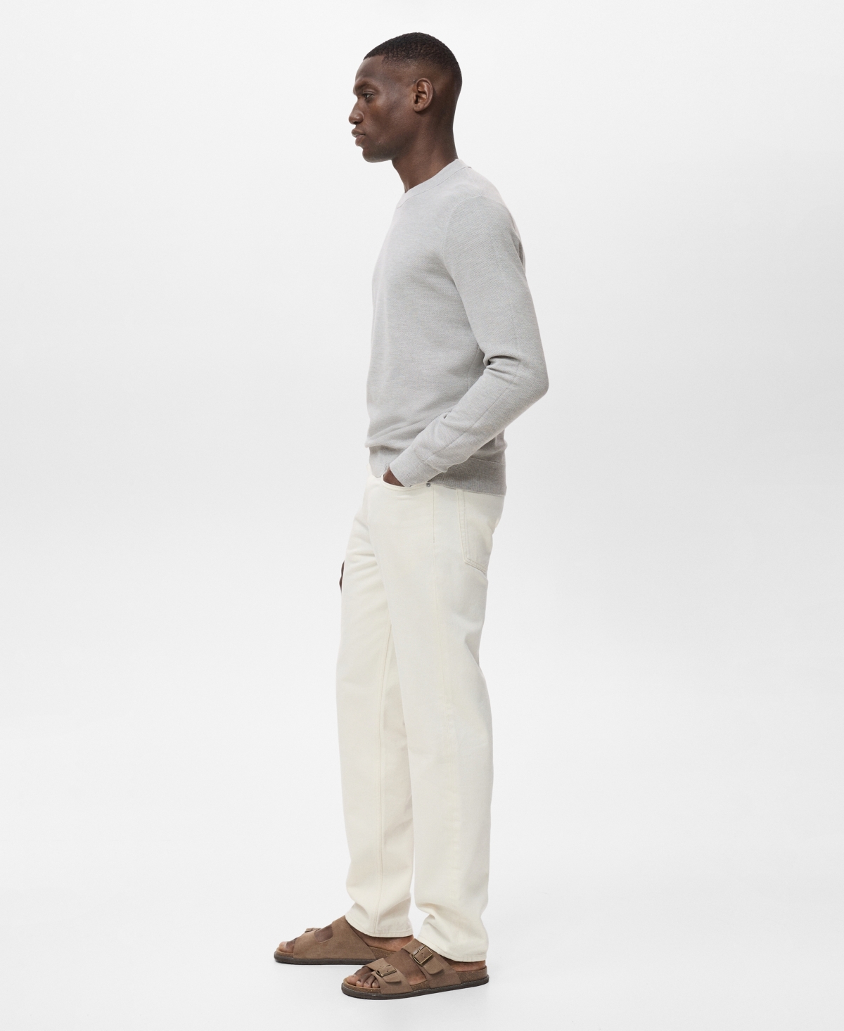 Mango Men's Microstructure Cotton Knitted Sweater In Gray