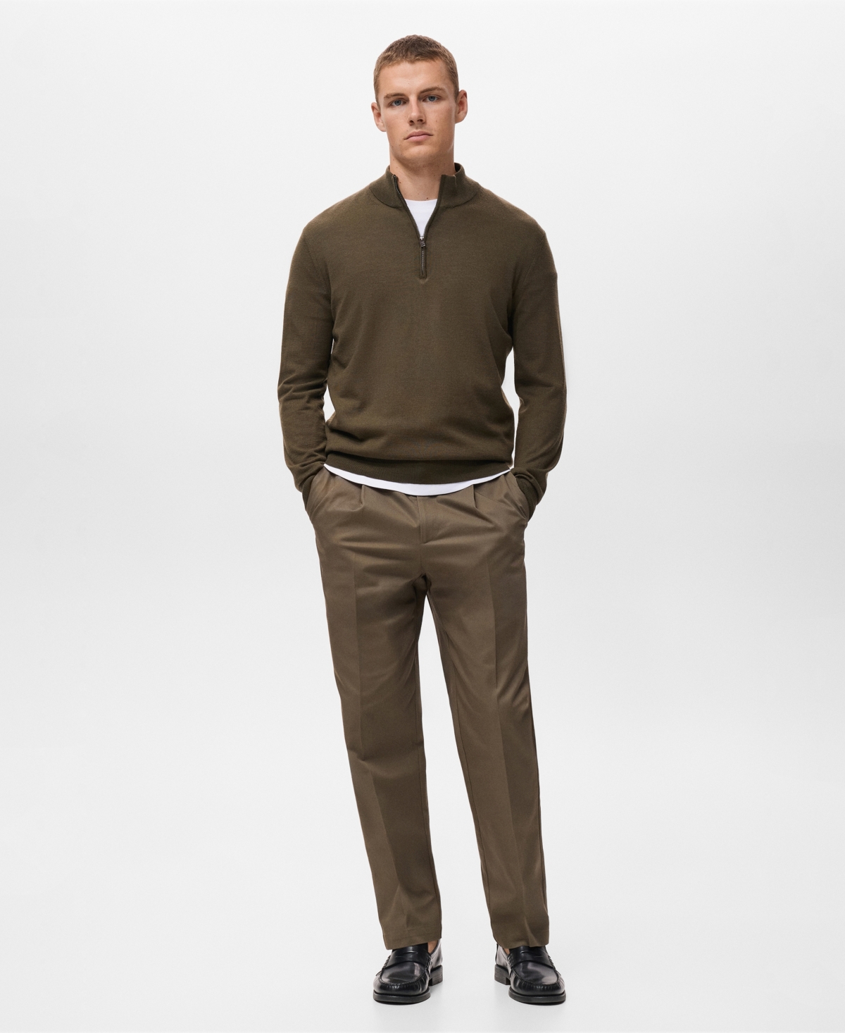 Mango Perkins Wool Quarter Zip Sweater In Green