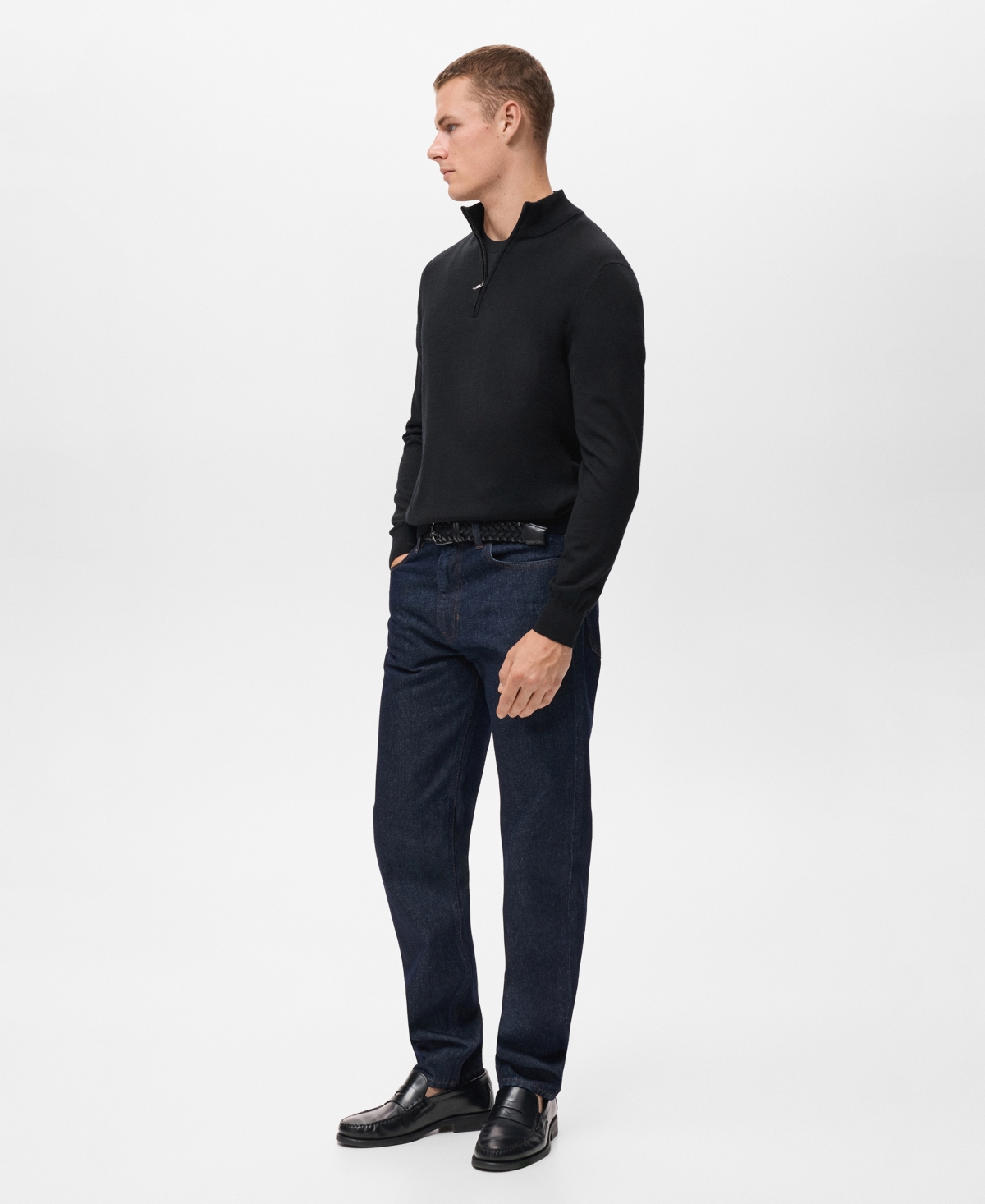 Mango Perkins Wool Quarter Zip Sweater In Black