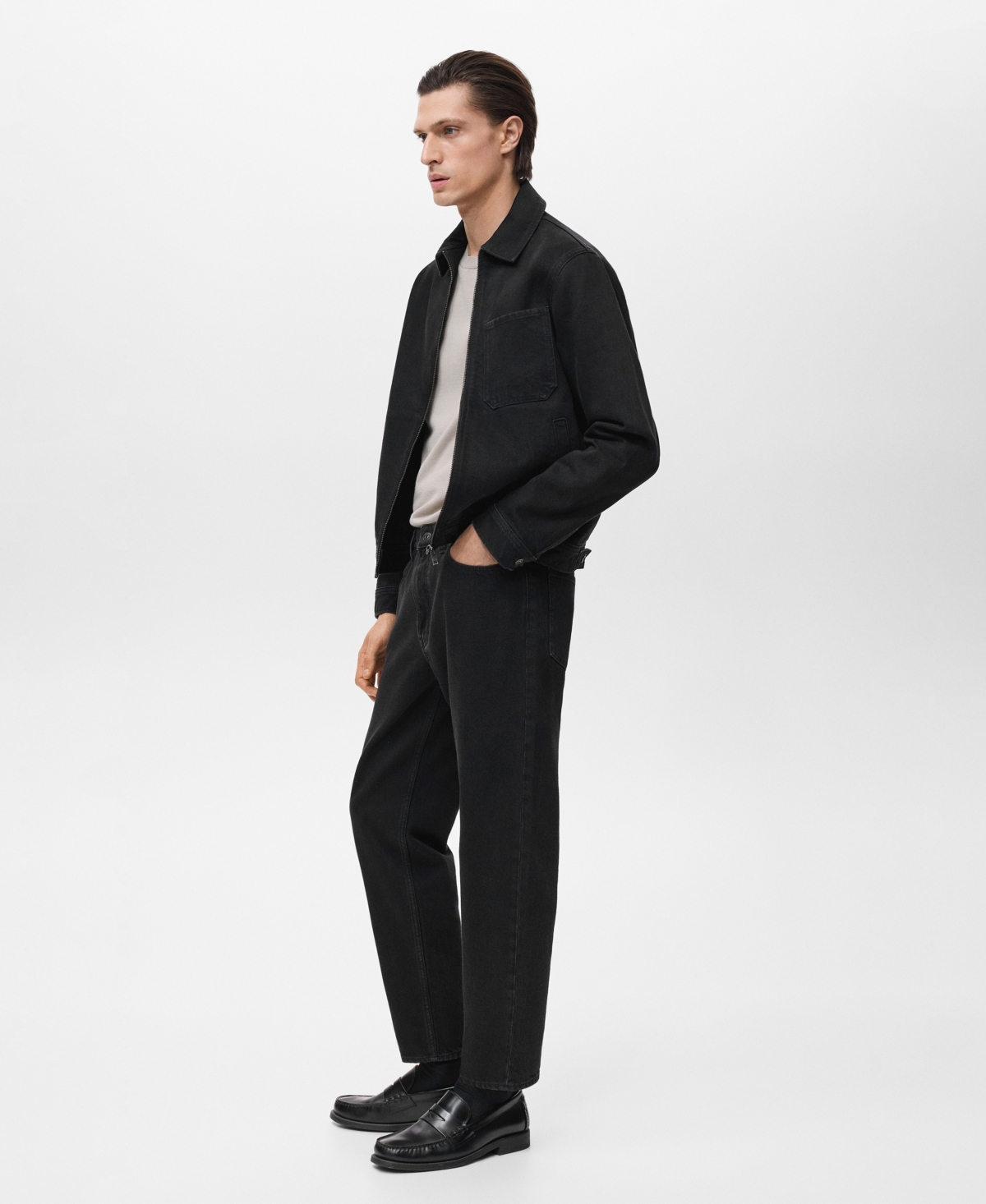 Mango Men's Pockets Denim Jacket In Black