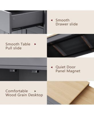 74.5" Kitchen Island with Pull-Out Dining Table, Rolling Storage Cart with 2 Drawers, Cabinets & Spice Rack-Maison Boucle