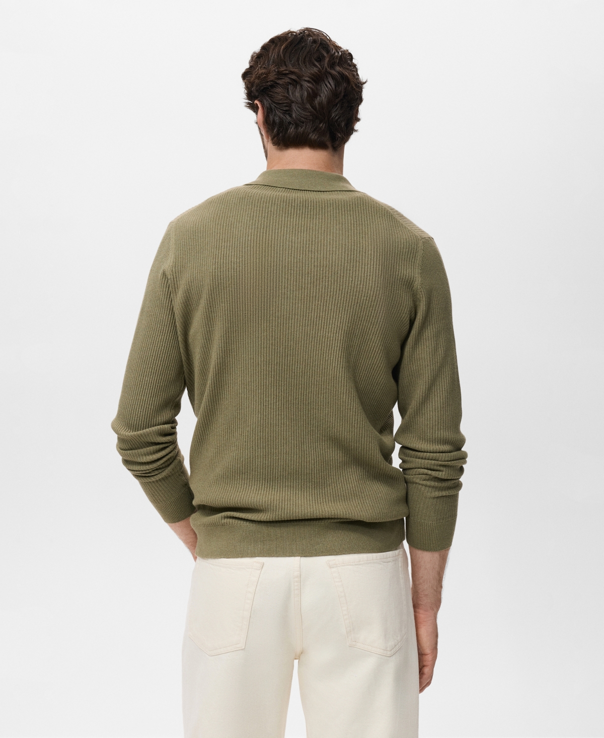 Mango Johnny Collar Rib Polo Sweater In Green