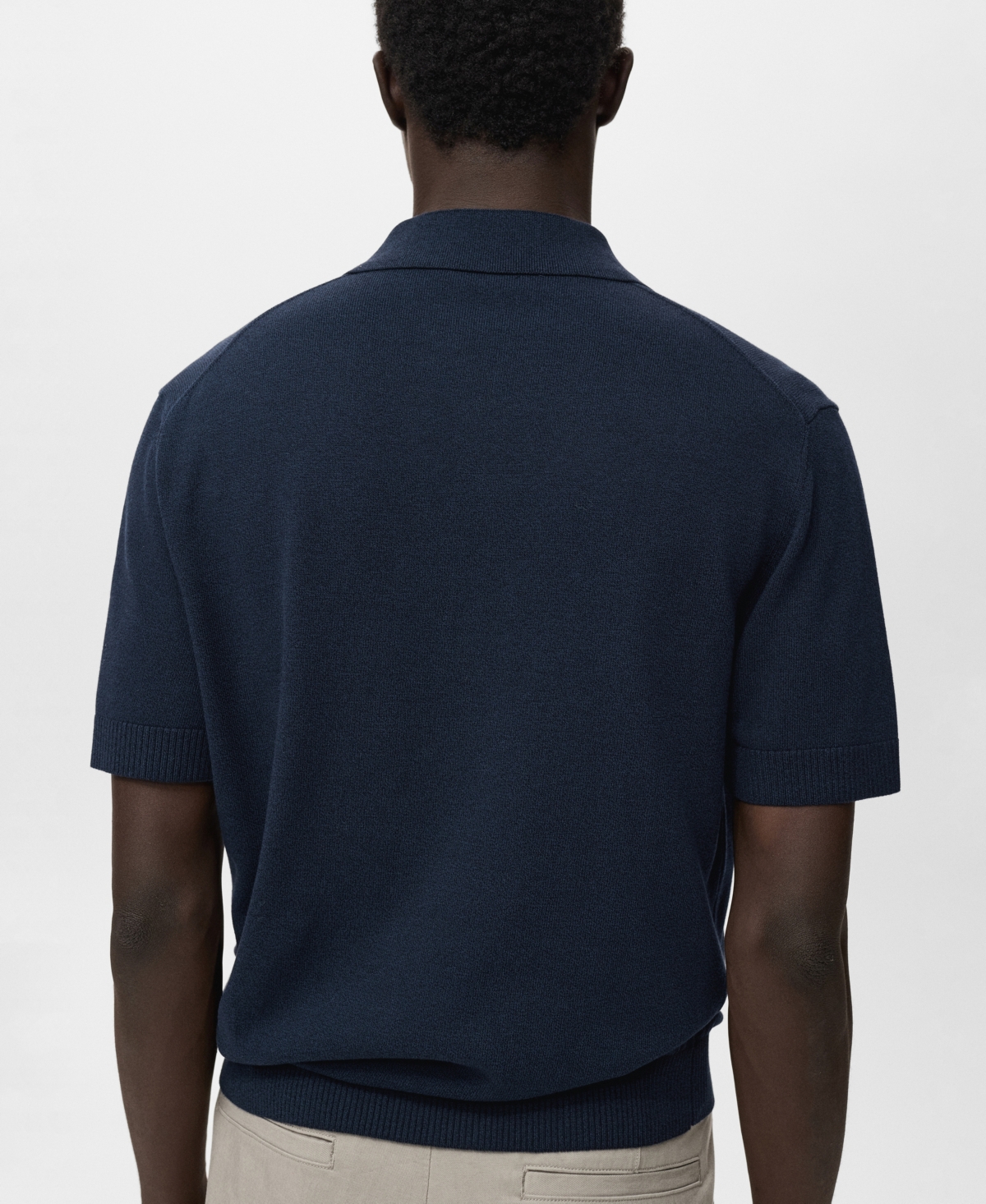 Mango Cotton Blend Knit Polo In Blue