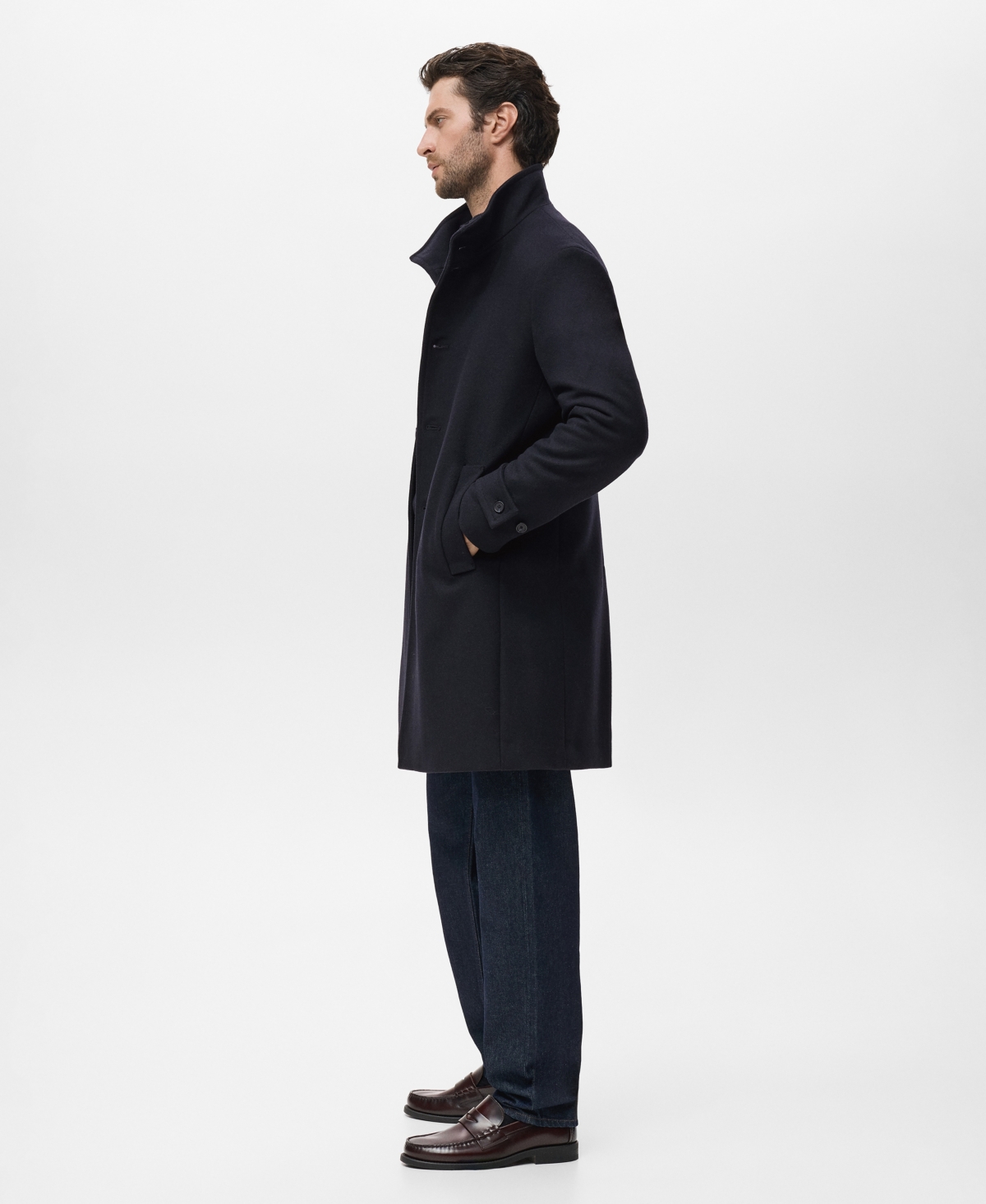 Mango Men's Wool Funnel Neck Coat