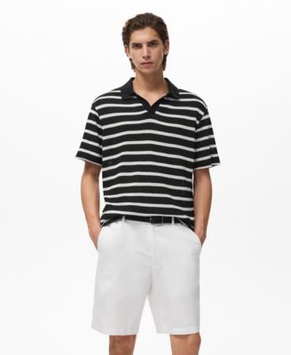 MANGO - Men's Striped Braided-Knit Polo Shirt