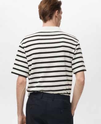 Men's Striped Textured Knitted Polo Shirt