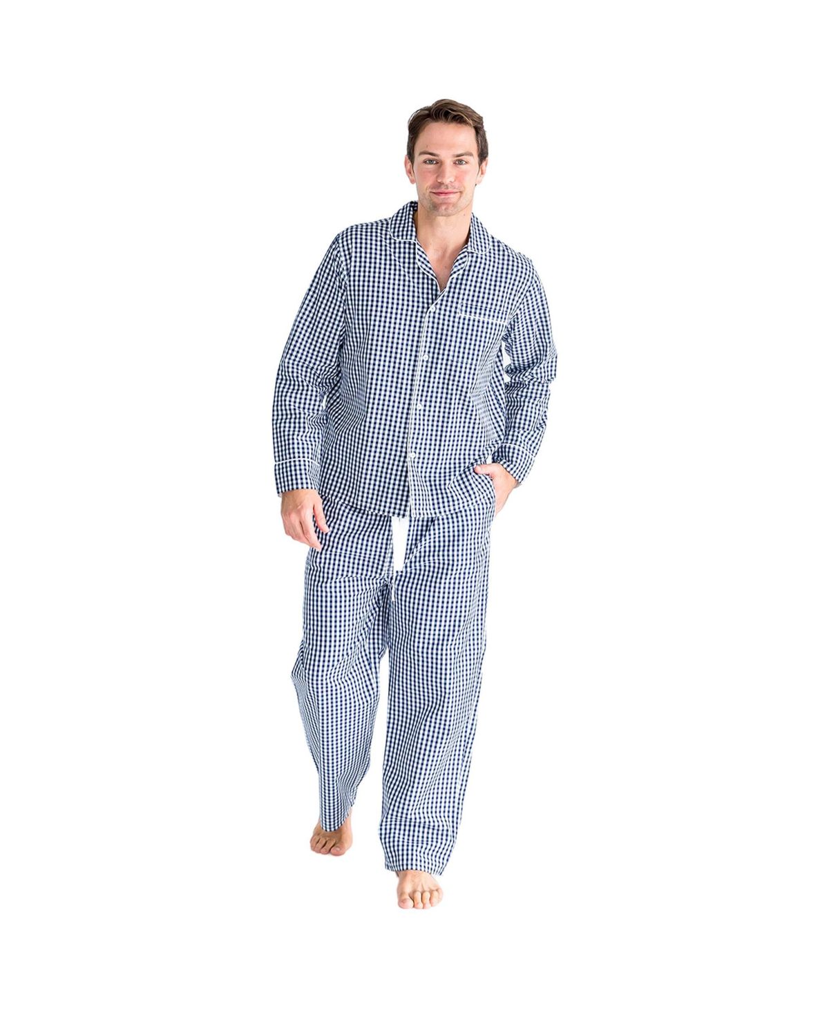 Мужской пижамный комплект из органического хлопкового поплина на пуговицах с длинным рукавом