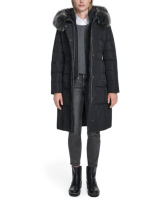 Women's Trim Hood Zip-Front Down Filled Puffer Coat