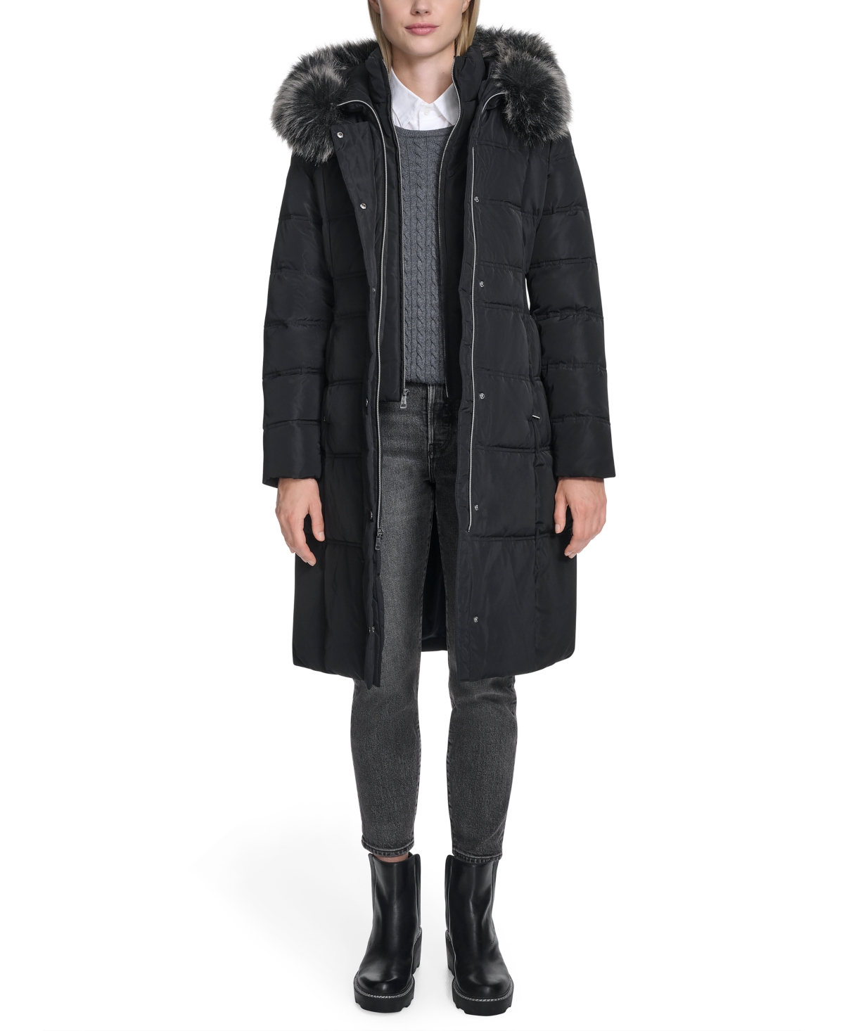 Cole Haan Women's Trim Hood Zip-front Puffer Coat In Black