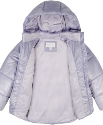 Girls' 7-16 Curved Quilt Puffer with Hood Jacket