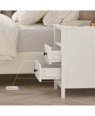 Exquisite 2-drawer bedside table with metal handle, bedroom nightstand, wooden end table