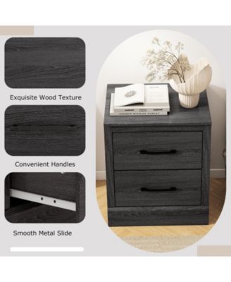Set of 2 Drawer Nightstand Bedside Table Compact Sofa End Table Oak Dark Grey