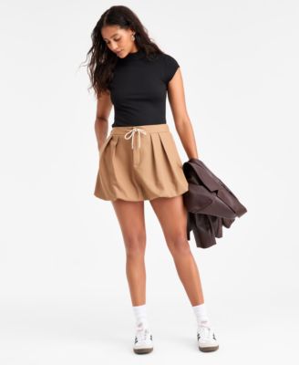 Women's Tie-Waist Bubble-Hem Mini Skirt